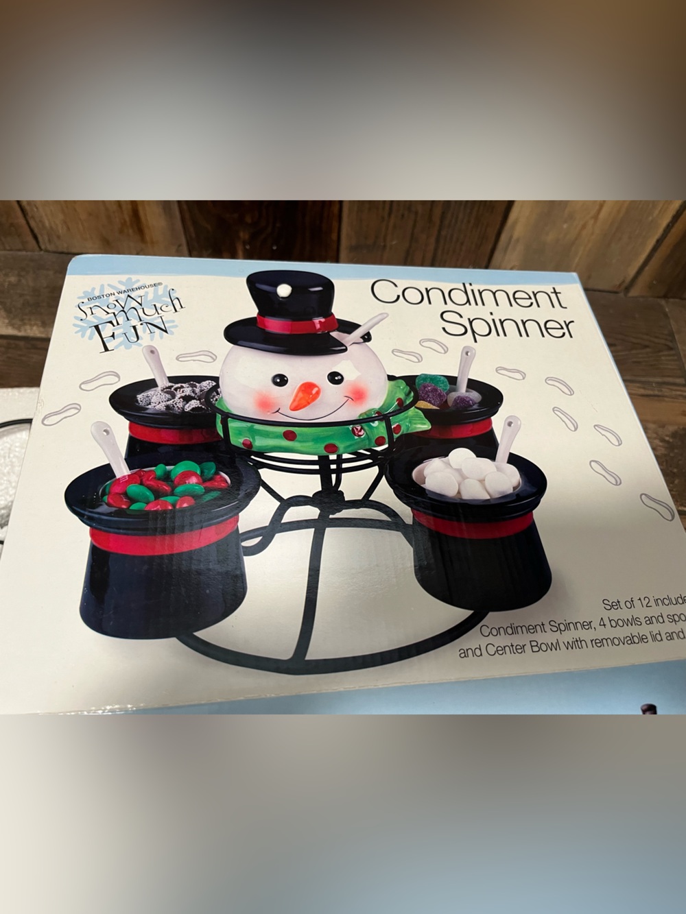 Snowman Condiment Spinner - Holiday Table Server - Black/Green/Red